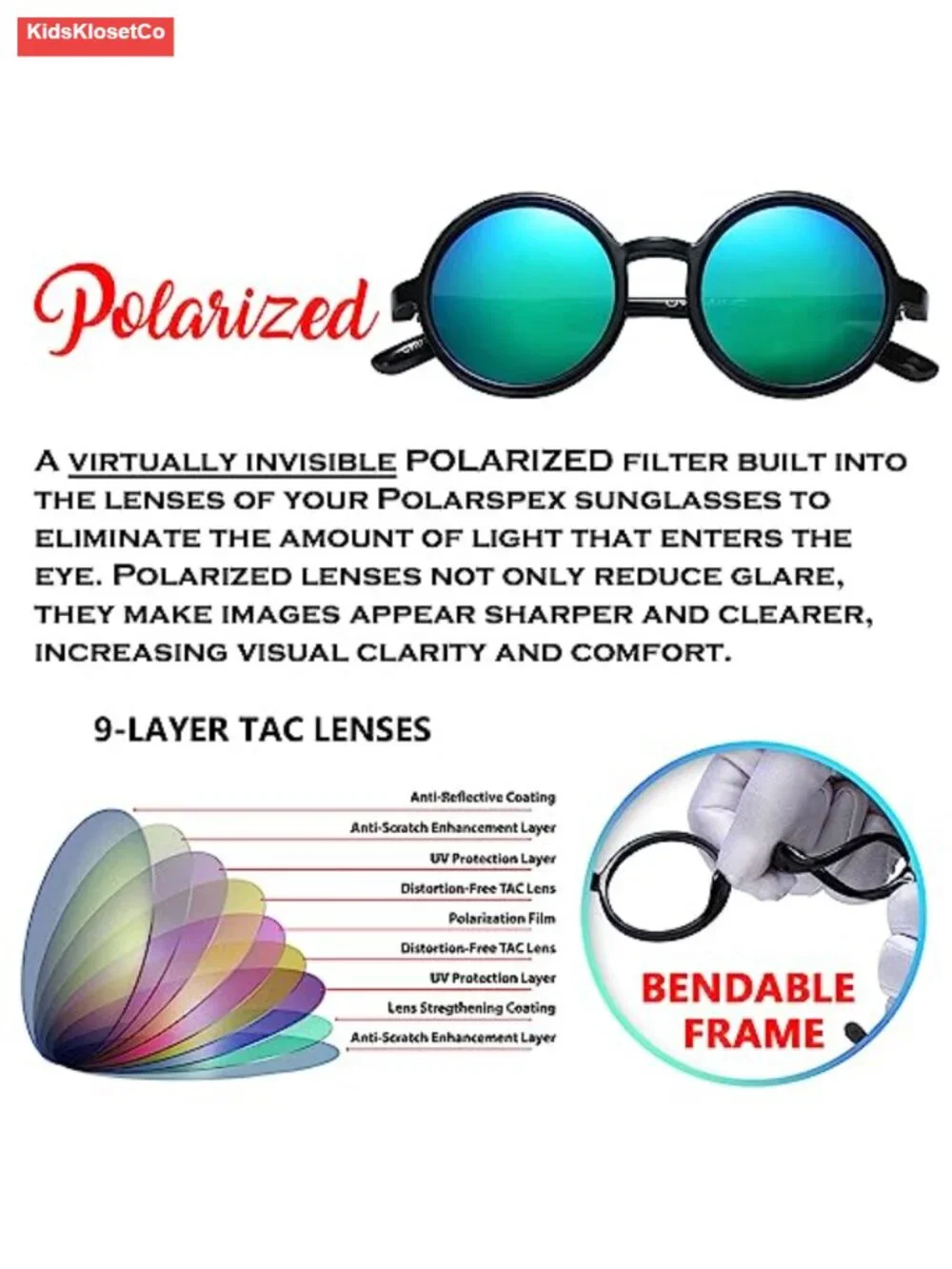 Retro Circle Kids Polarized Sunglasses - BPA Free with Elastic Strap